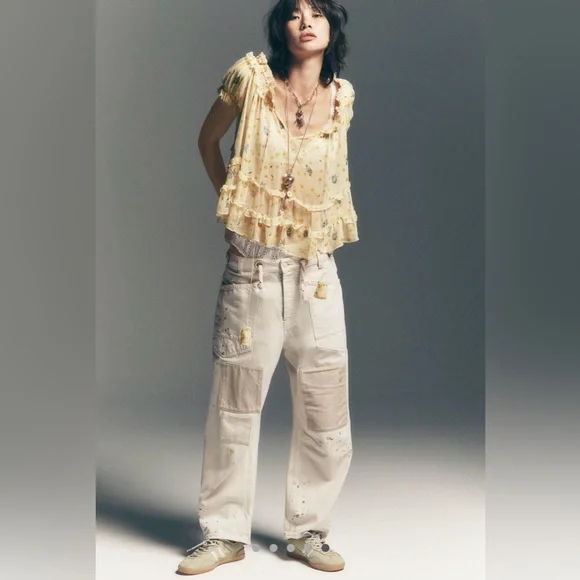 NWT We the Free Moxie Pull-on Barrel Jeans in Cream/Tan - Picture 2 of 7